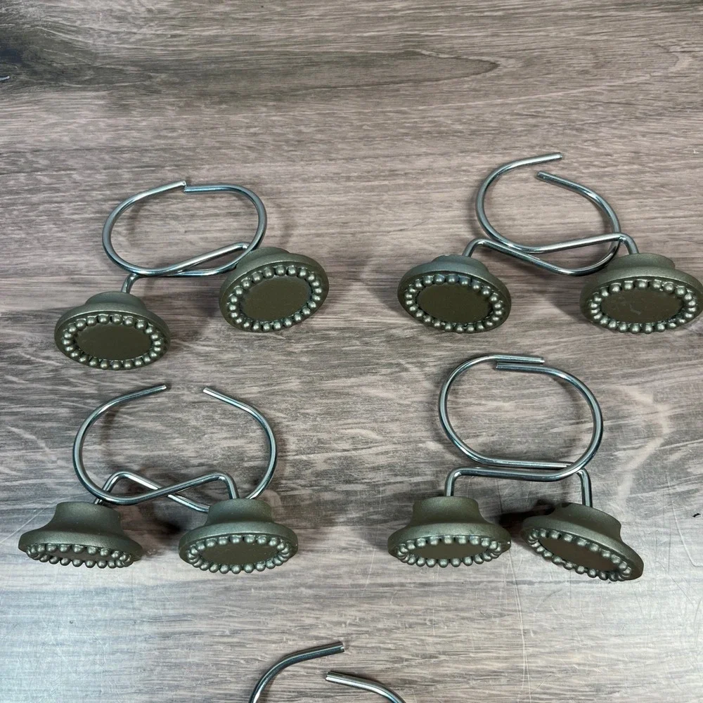 Shower Curtain Hooks Set of 10 Bronze Beaded Medallion Double Glide